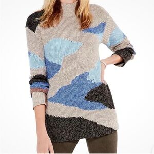 NIC+ZOE L50603 Women’s Blue Multi Winter Waves Turtleneck Sweater